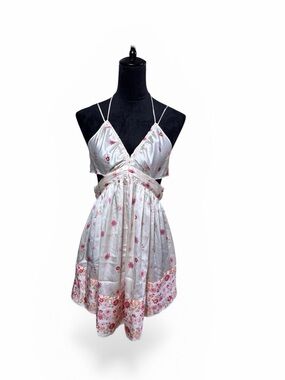 NWT Free People White Dress with Pink Floral Trim